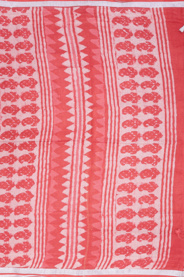 Linen Saree In Pastel Red With Chevron Design
