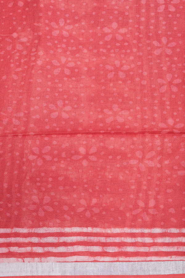 Linen Saree In Pastel Red With Chevron Design