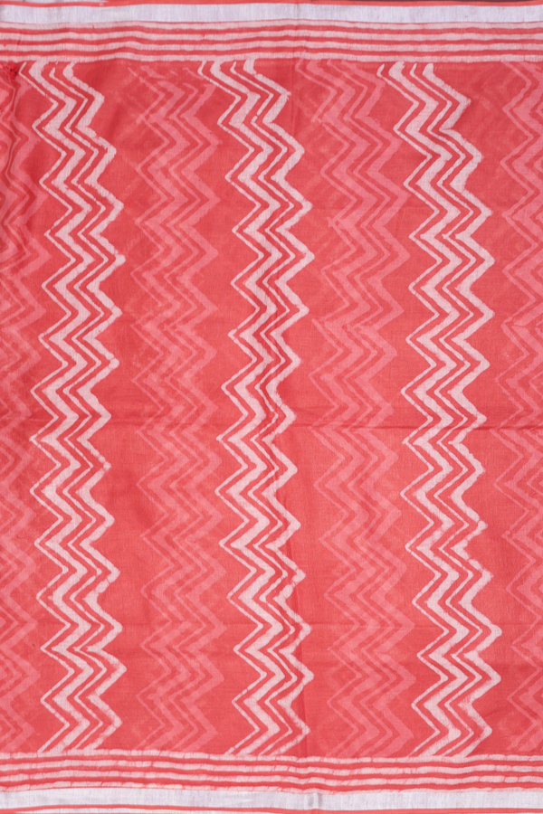 Linen Saree In Pastel Red With Chevron Design
