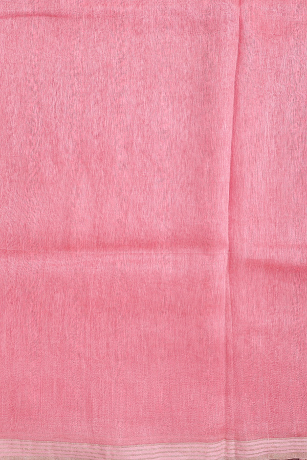 Linen Saree In Peach With Floral Buttas