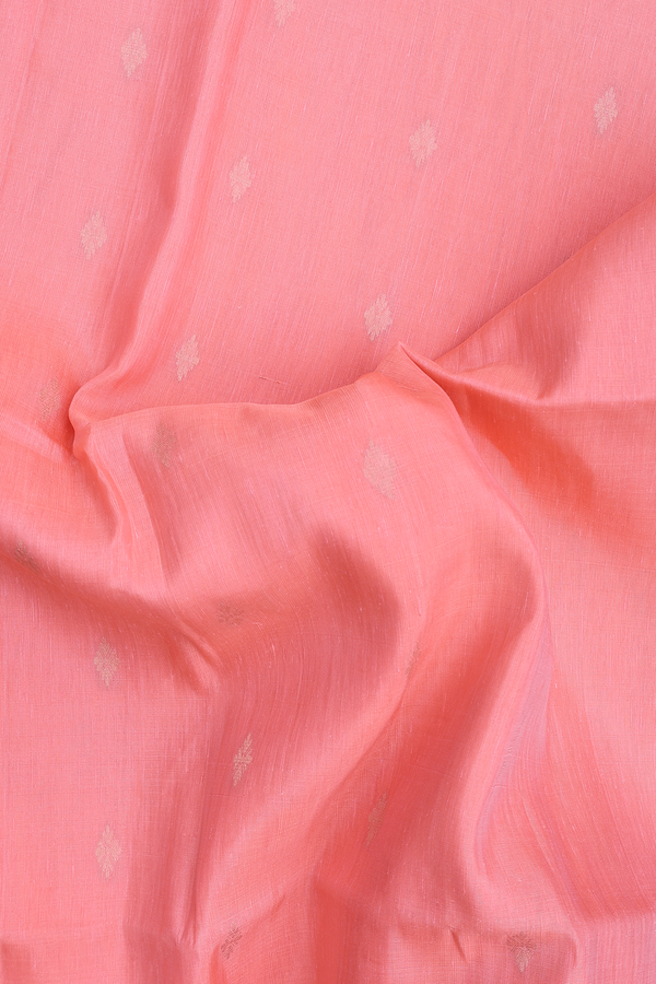 Linen Saree In Peach With Zari Buttas