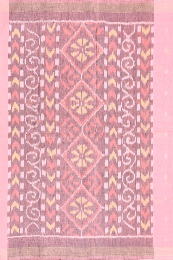 Linen Saree In Peach With Zari Buttas