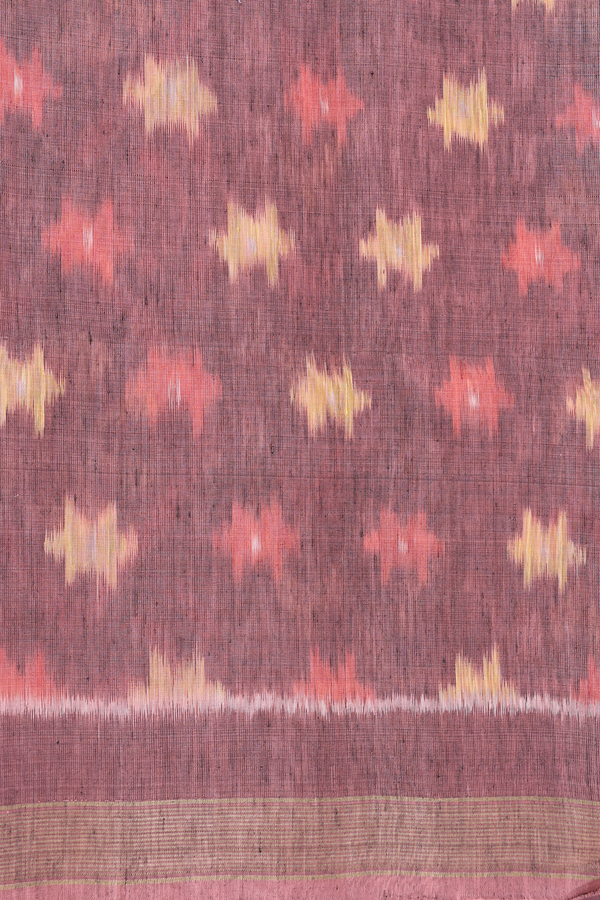 Linen Saree In Peach With Zari Buttas