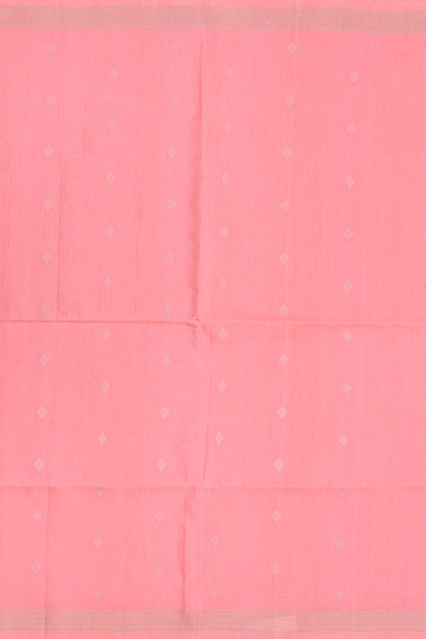 Linen Saree In Peach With Zari Buttas