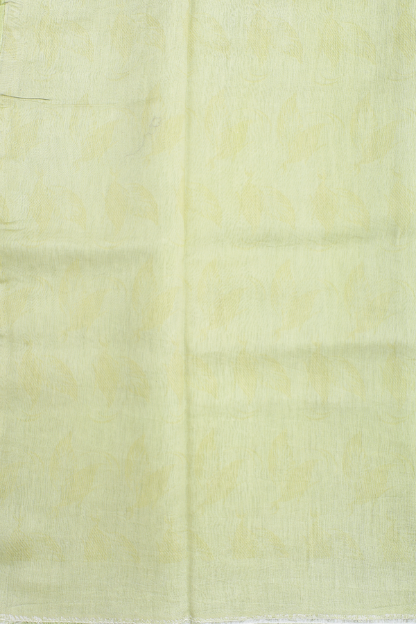 Linen Saree In Pear Green With Leaf Design