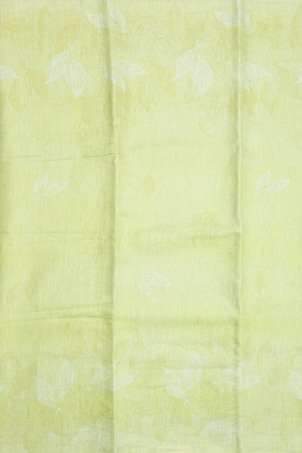 Linen Saree In Pear Green With Leaf Design