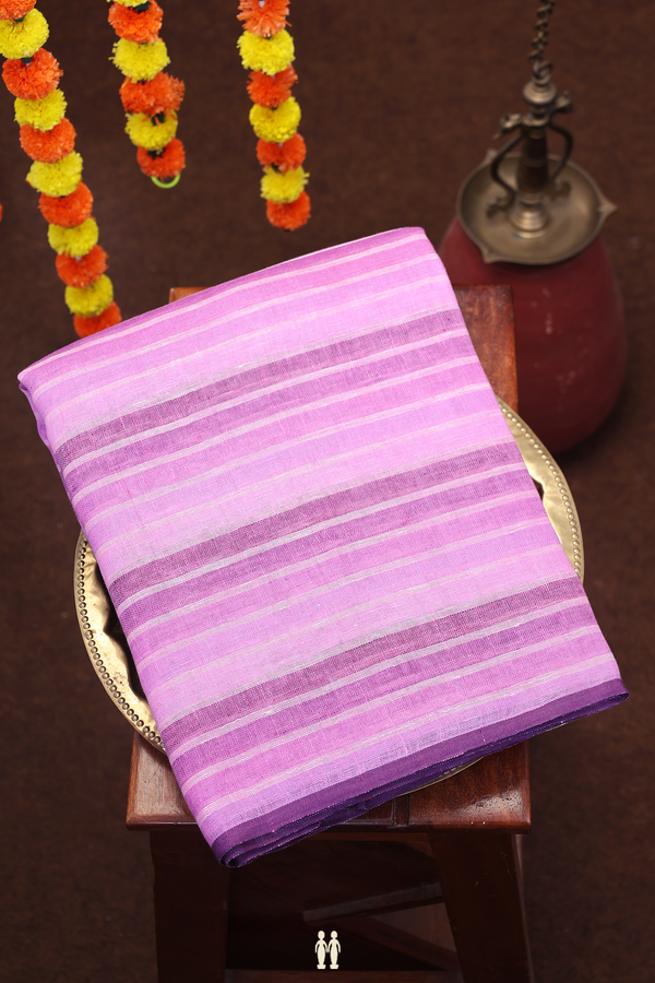 Linen Saree In Pink And Purple With Stripes Design