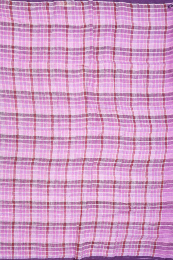 Linen Saree In Pink And Purple With Stripes Design