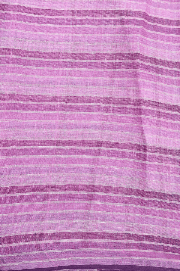 Linen Saree In Pink And Purple With Stripes Design