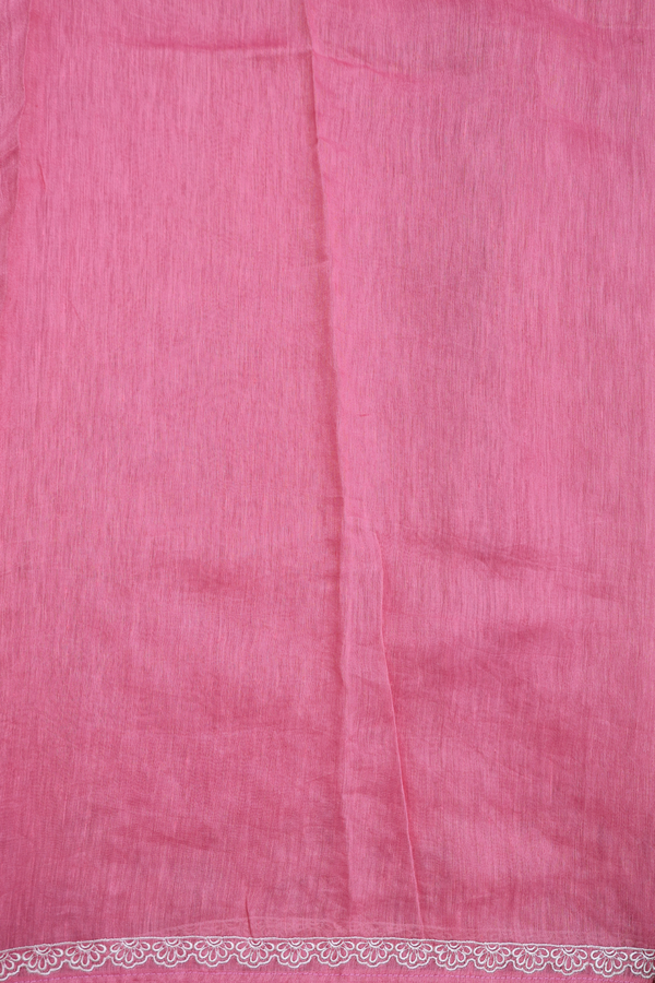 Linen Saree In Pink Floral Threadwork Buttas