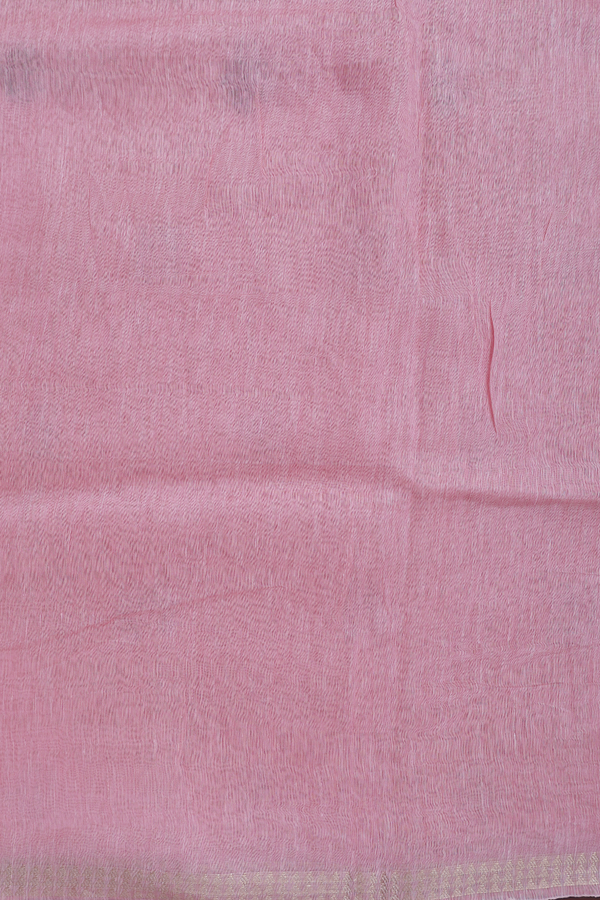 Linen Saree In Pink With Floral Buttas