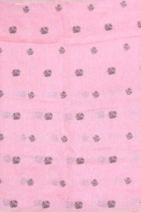 Linen Saree In Pink With Floral Buttas