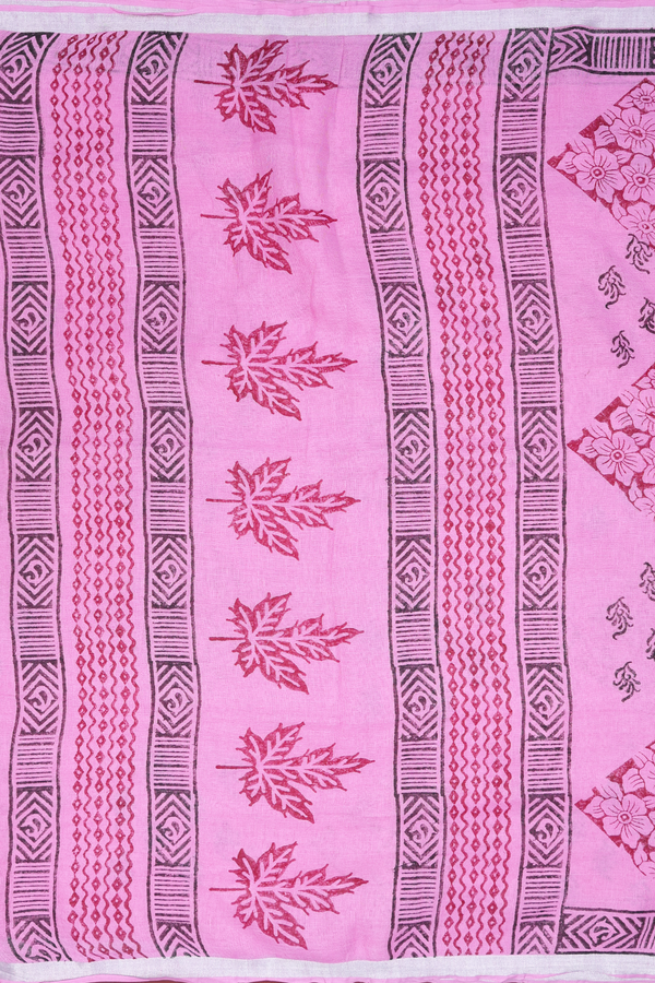 Linen Saree In Pink With Floral Printed Design