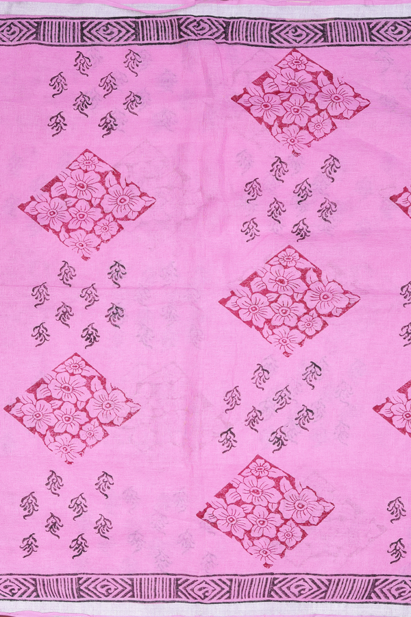 Linen Saree In Pink With Floral Printed Design