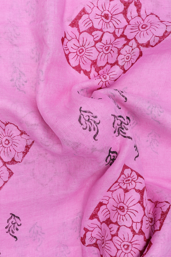 Linen Saree In Pink With Floral Printed Design