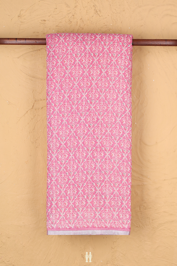 Linen Saree In Pink With Printed Design