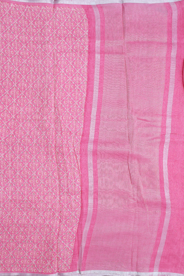 Linen Saree In Pink With Printed Design