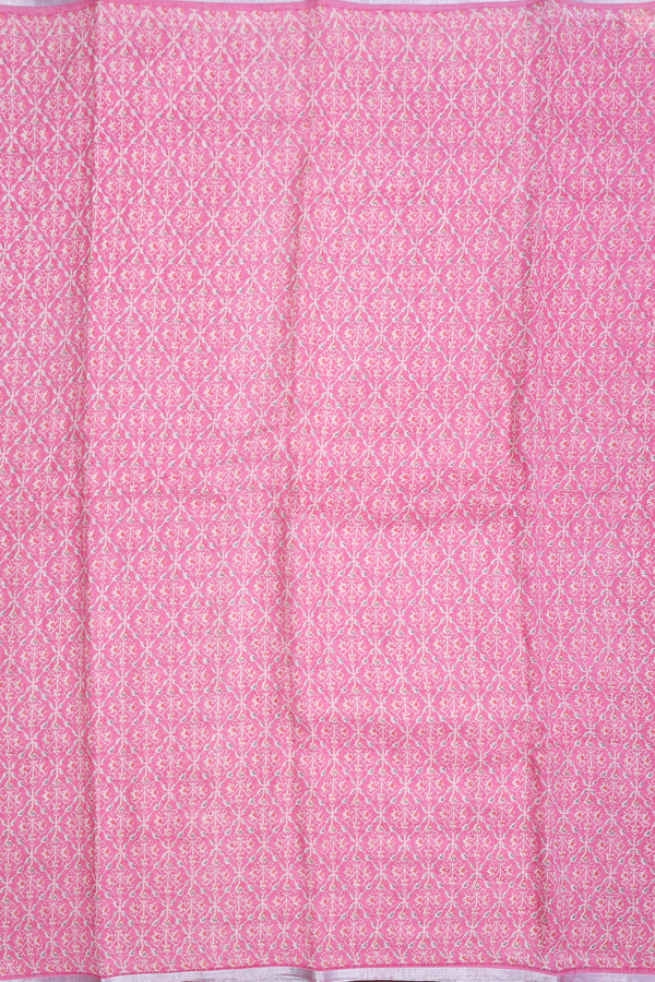 Linen Saree In Pink With Printed Design