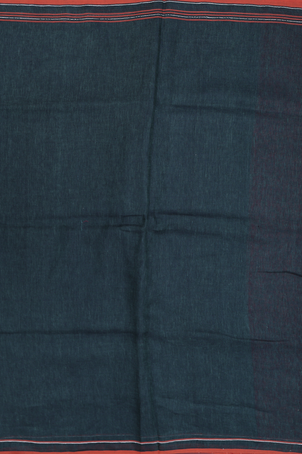 Linen Saree In Plain Bottle Green With Stripes Border