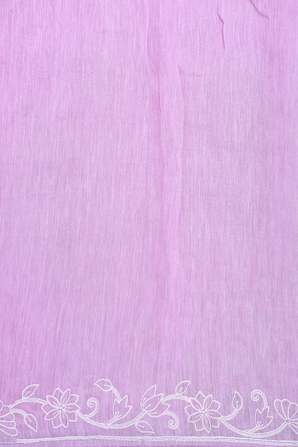 Linen Saree In Plain Pastel Purple With Floral Border