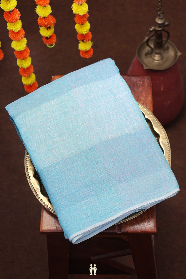 Linen Saree In Shades Of Blue With Stripes Design