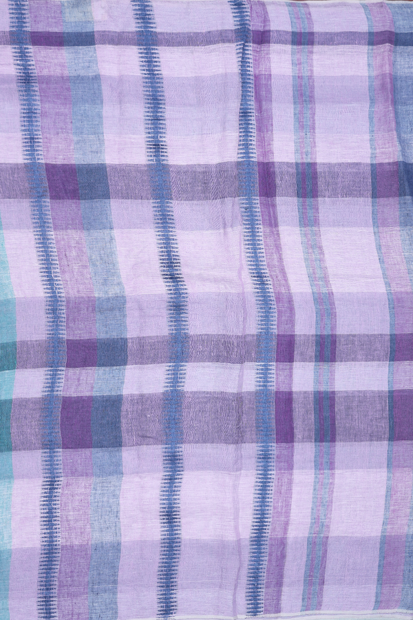 Linen Saree In Shades Of Blue With Stripes Design