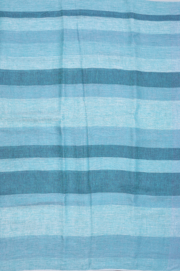 Linen Saree In Shades Of Blue With Stripes Design