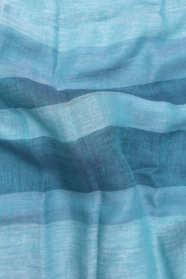 Linen Saree In Shades Of Blue With Stripes Design