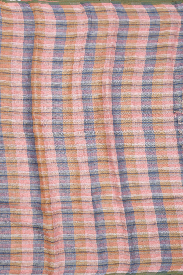 Linen Saree In Shades Of Multicolor With Checks Design