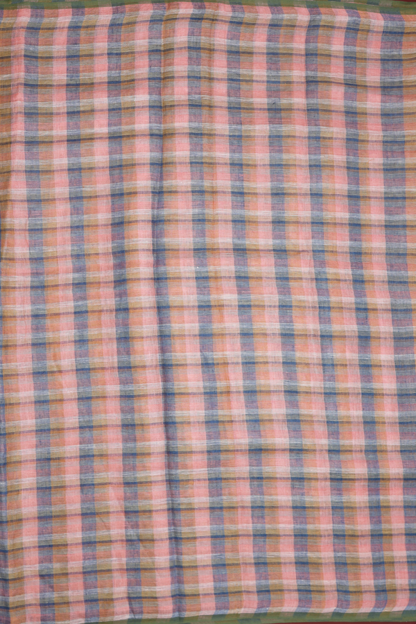 Linen Saree In Shades Of Multicolor With Checks Design