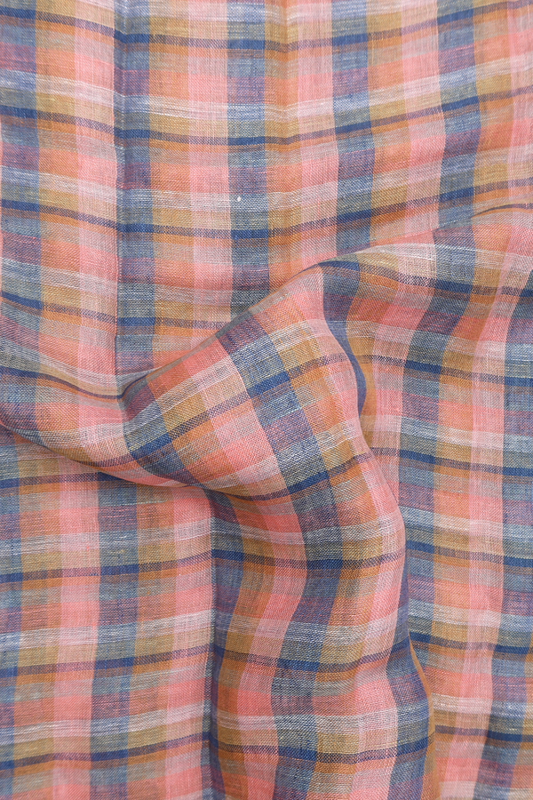 Linen Saree In Shades Of Multicolor With Checks Design