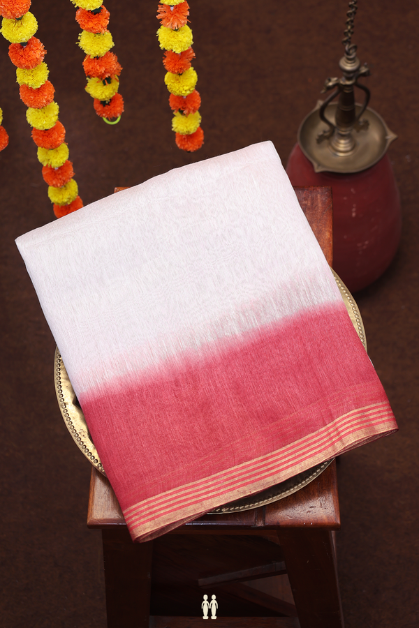 Linen Saree In Plain White With Contrast Border