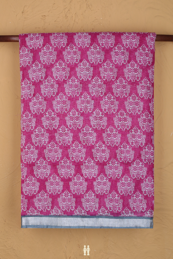 Linen Saree In Purple Rose With Printed Design