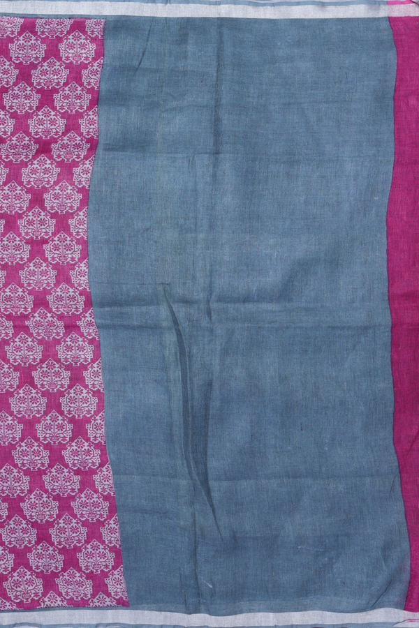 Linen Saree In Purple Rose With Printed Design