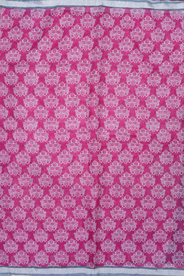 Linen Saree In Purple Rose With Printed Design