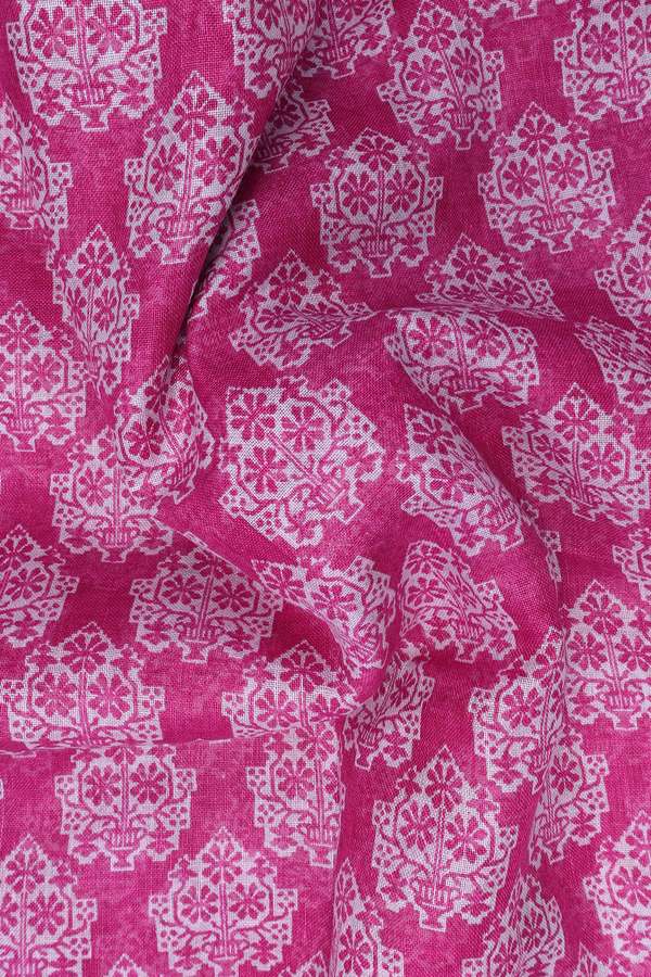 Linen Saree In Purple Rose With Printed Design