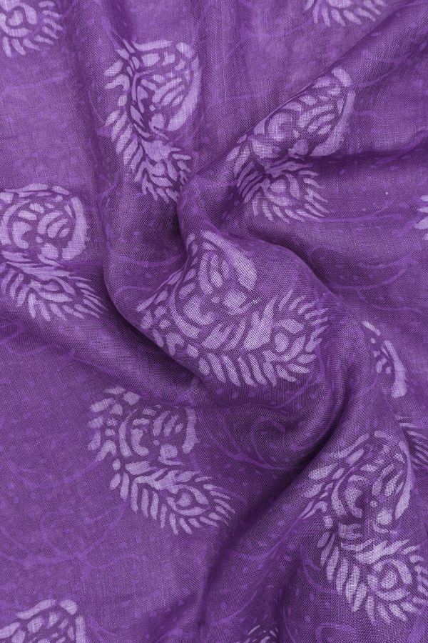 Linen Saree In Purple With Paisley Design