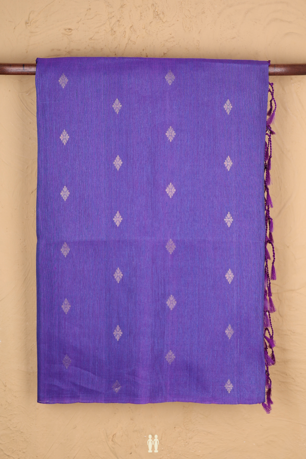 Linen Saree In Purple With Zari Buttas