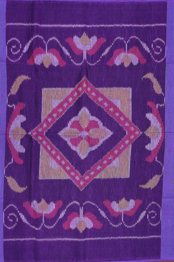 Linen Saree In Purple With Zari Buttas