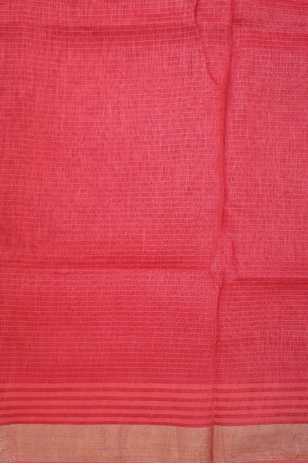 Linen Saree In Red With Mirror Work Buttis