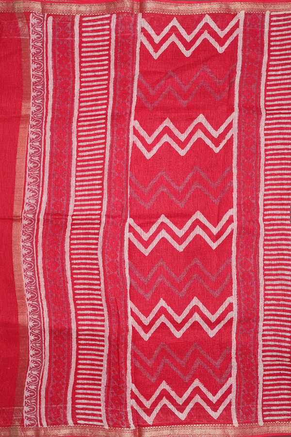 Linen Saree In Red With Printed Buttis