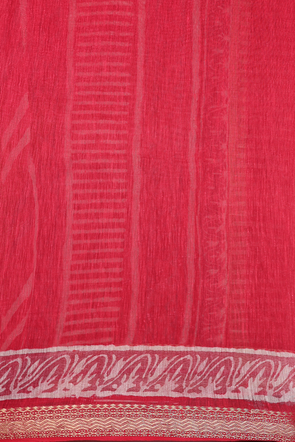 Linen Saree In Red With Printed Buttis