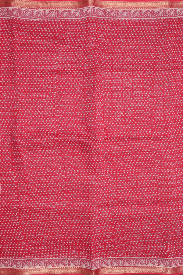 Linen Saree In Red With Printed Buttis