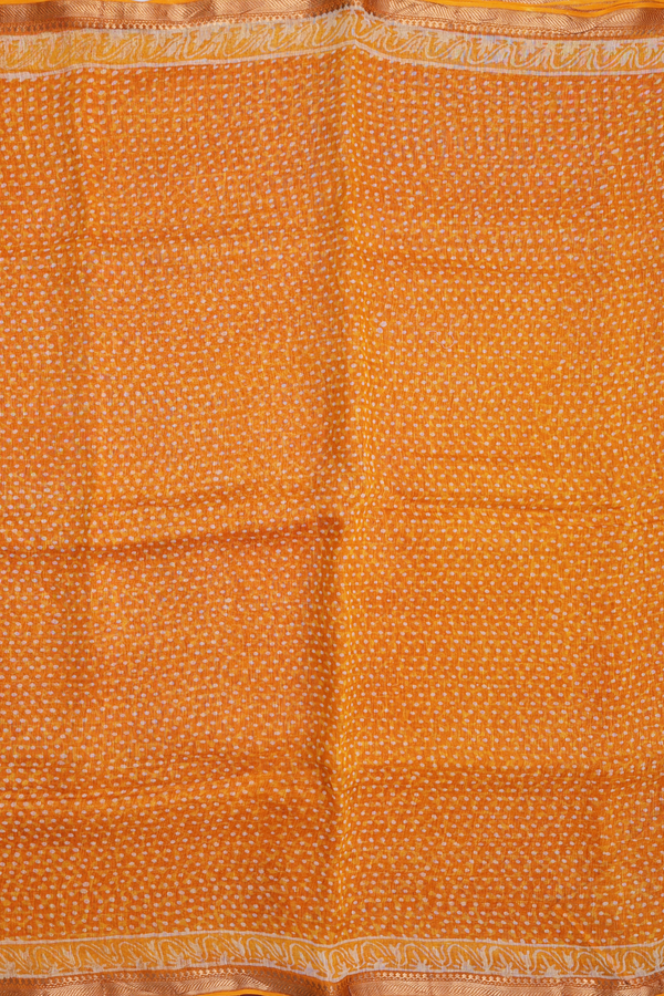 Linen Saree In Royal Orange With Printed Buttis