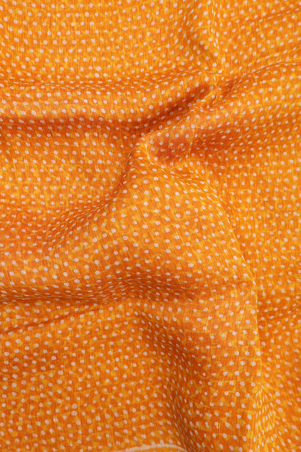 Linen Saree In Royal Orange With Printed Buttis