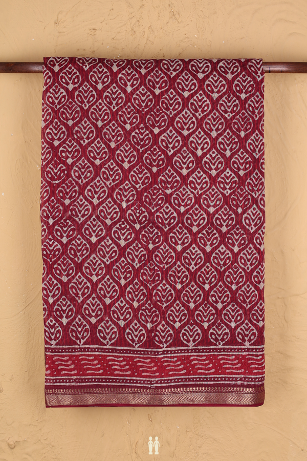 Linen Saree In Ruby Red With Printed Design