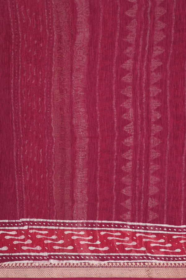 Linen Saree In Ruby Red With Printed Design