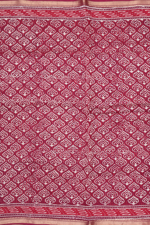 Linen Saree In Ruby Red With Printed Design