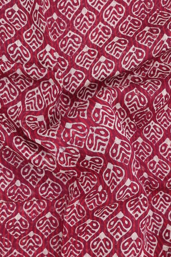 Linen Saree In Ruby Red With Printed Design