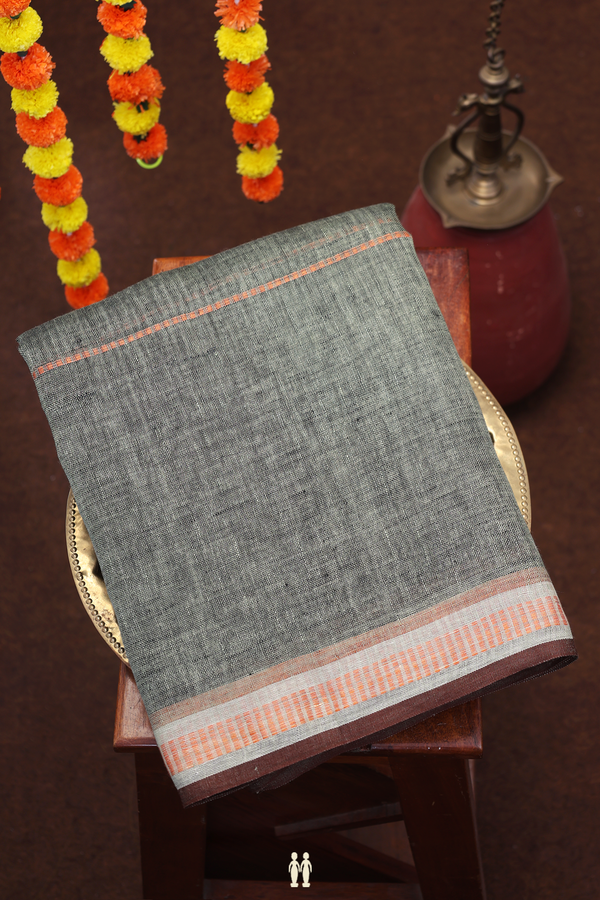Linen Saree In Sage Green With Stripes Design